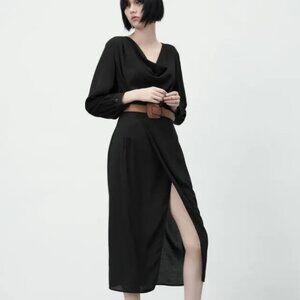 NWT ZARA BELTED DRESS BLACK SIZE M